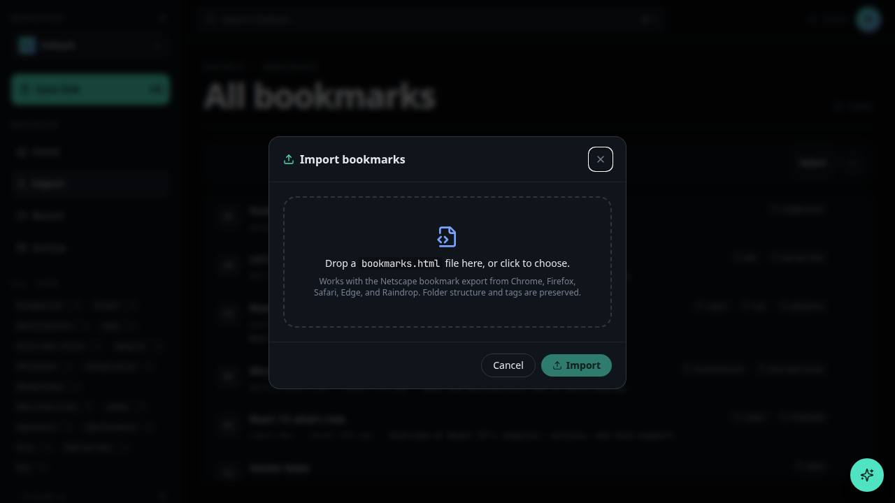 Drag-and-drop area waiting for an HTML bookmarks file.